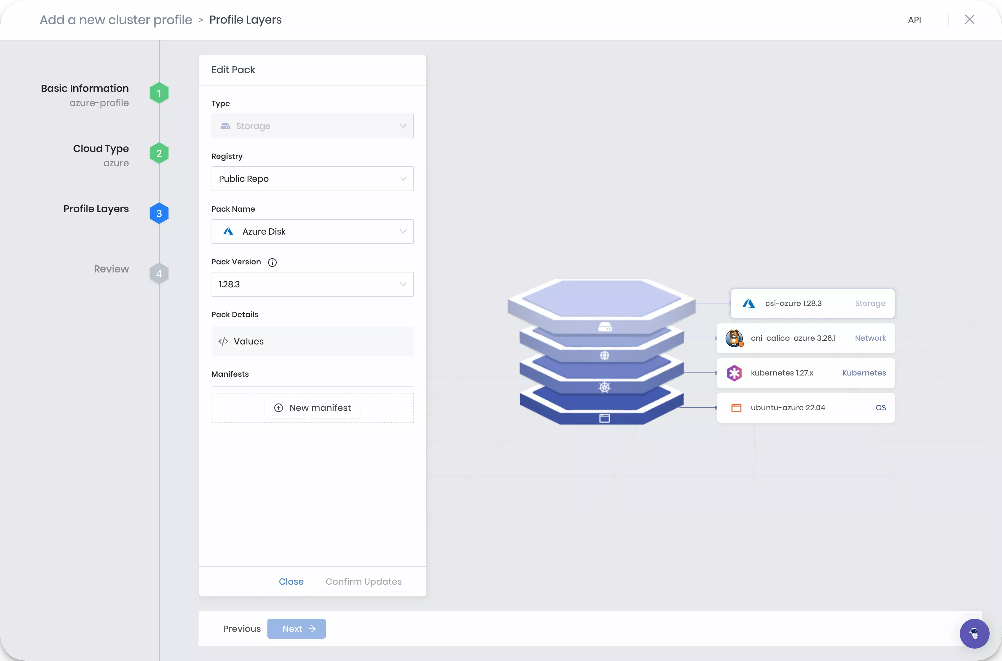 Azure cluster profile overview page